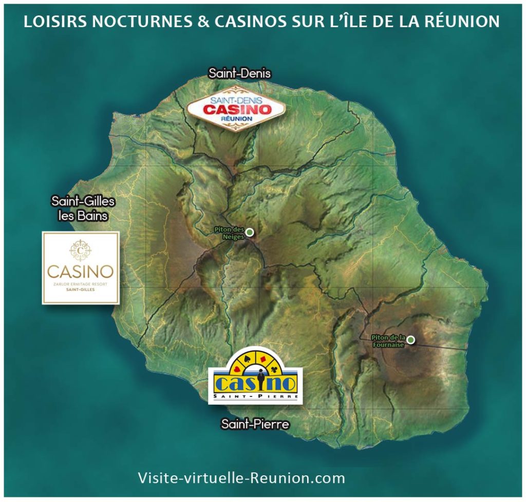 Carte île de la Réunion, les casinos