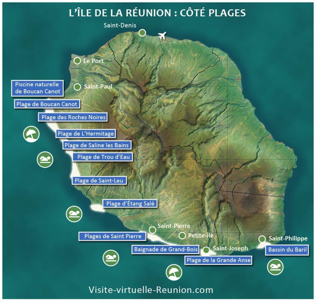 carte des plus belles plages de l'île de la Réunion